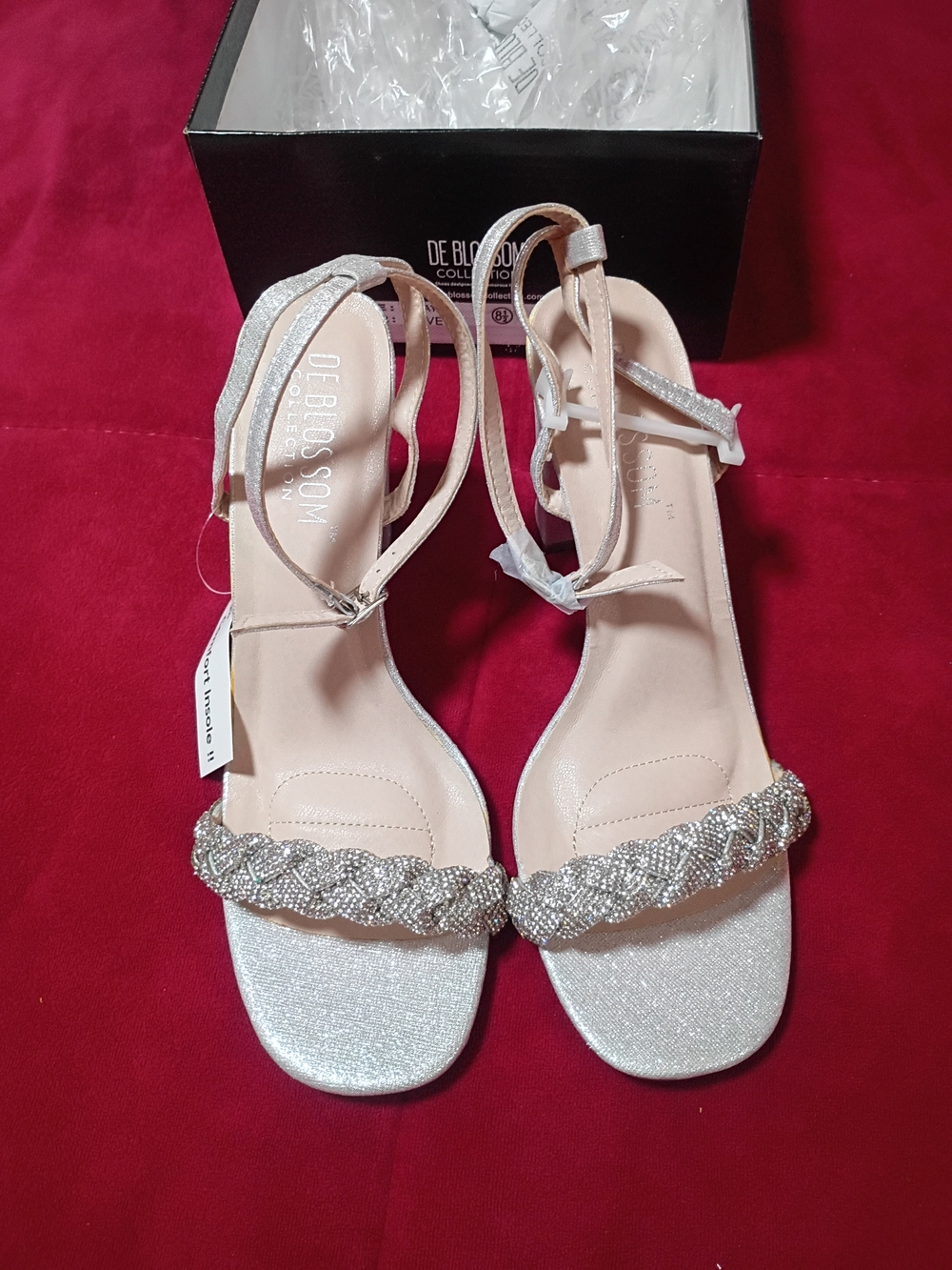 De Blossom Collection Silver Braided-Strap Evening Heels